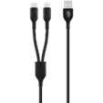 Pro Bass Cord Series 1.2m 15w USB-A to 2x USB-C Braided - Black