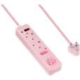 Switched 4-Way Surge-Protected Multiplug - 3m Braided Cord - Pink
