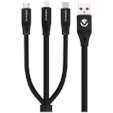 Volkano Slim Series Flat PVC 3-in-1 (Type-C / Lightning / Micro) Cable 30W 1m- Black