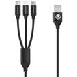Volkano Weave Series Fabric Braided 3-in-1 (Type-C/Lightning/Micro) Cable 1m - Black