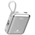 Volkano Solace Series 10 000 mAh Power Bank with Built-in USB-C & Lightning Cable - White & Silver